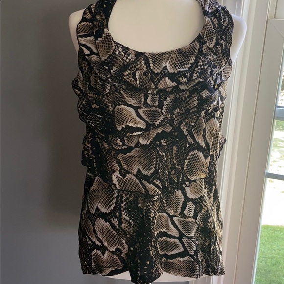 WORTHINGTON HALTER TOP SNAKE PRINT SLEEVELESS RUFFLE  M - Picture 1 of 11